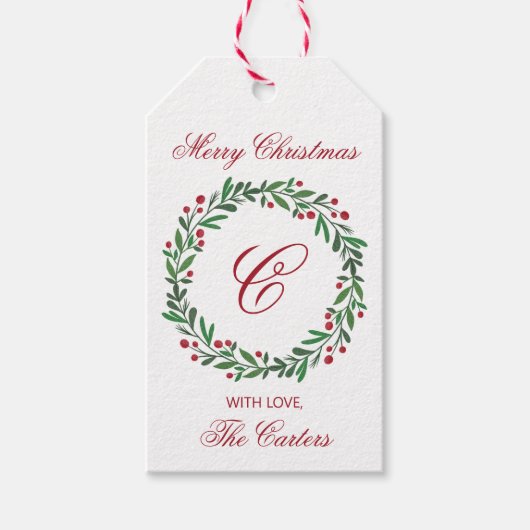 Merry Christmas Wreath Gift Tag Geschenkanhänger (Vorderseite)