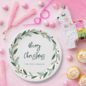 Merry Christmas Wreath Hand-Lettered Holidays Pappteller (Party)