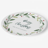Merry Christmas Wreath Hand-Lettered Holidays Pappteller (Schrägansicht)