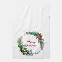 Merry Christmas Wreath Kitchen Towel