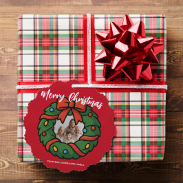 Merry Christmas Wreath Photo Holiday Family Name Ornament Karte