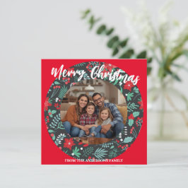 Merry Christmas Wreath Photo Personalized Family N Feiertagskarte