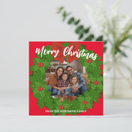 Merry Christmas Wreath Photo Personalized Family N Feiertagskarte