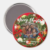 Merry Christmas Wreath Photo Personalized Family N Magnet (Vorderseite/Rückseite)