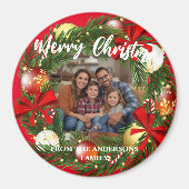 Merry Christmas Wreath Photo Personalized Family N Magnet (Vorne)