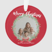 Merry Christmas Wreath Photo Personalized Family N Ornament (Vorderseite)