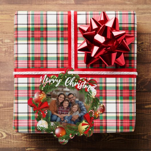 Merry Christmas Wreath Photo Personalized Family N Ornament Karte (Insitu (Geschenk))