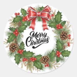 Merry Christmas Wreath Pine Holiday Sticker