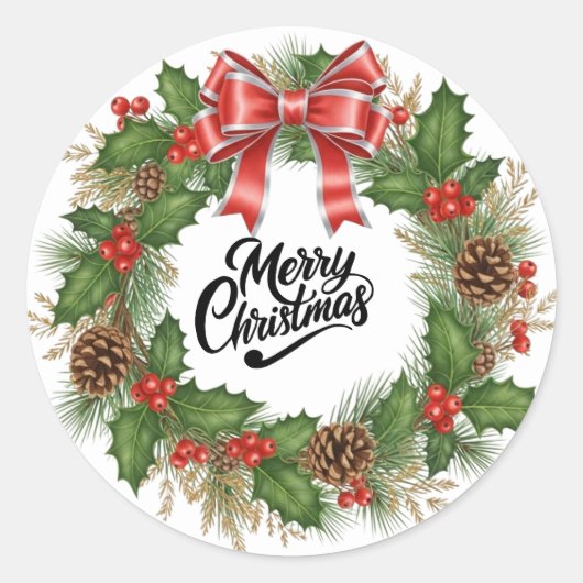 Merry Christmas Wreath Pine Holiday Sticker (Vorderseite)