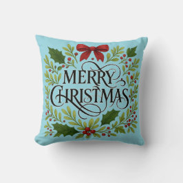 Merry Christmas Wreath Throw Pillow Kissen