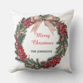 Merry Christmas Wreath Throw Pillow  Kissen