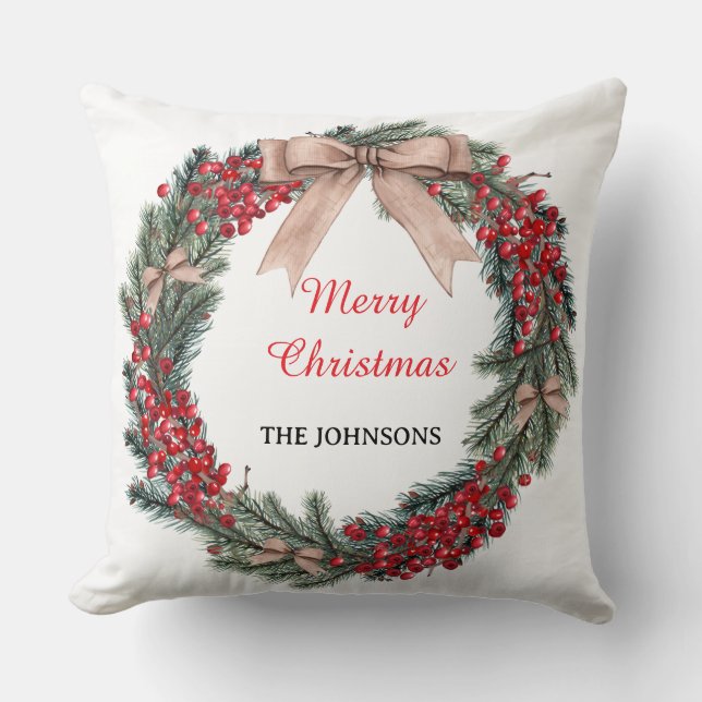 Merry Christmas Wreath Throw Pillow  Kissen (Vorderseite)