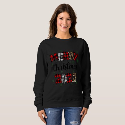 Merry Christmas Xmas 2022 Red Plaid Leopard Santa  Sweatshirt (Vorne ganz)