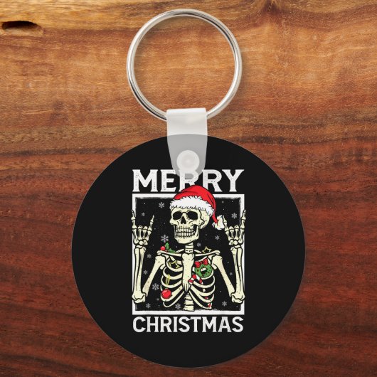 Merry Christmas Xmas Skull Skeleton Funny Men Wome Schlüsselanhänger (Vorderseite)