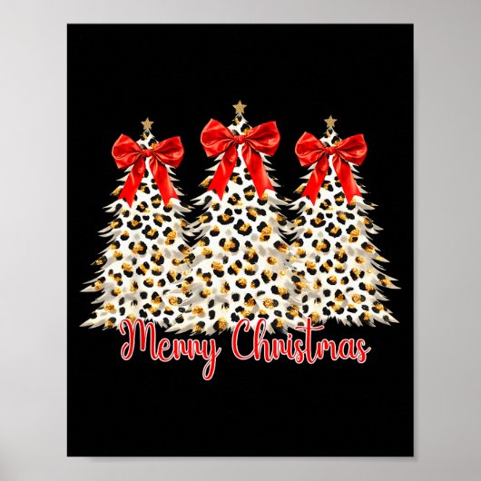 Merry Christmas Xmas Trees Leopard Coquette Bow Ho Poster (Vorne)