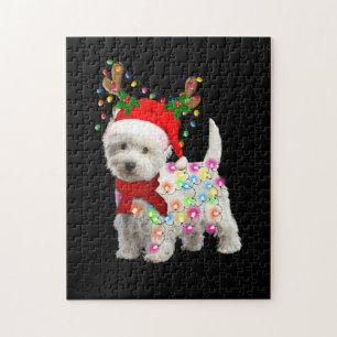 Merry Christmas Xmas Westie Dog Reindeer Cosplay Puzzle