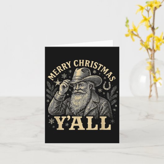 Merry Christmas Y’all Cowboy Western Santa Tee  Karte (Gelbe Blume)