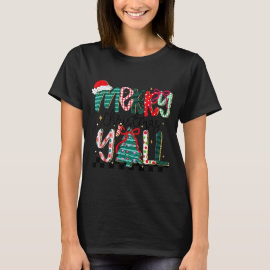 Merry Christmas Y’all Southern Christmas Tree Girl T-Shirt (Vorderseite)
