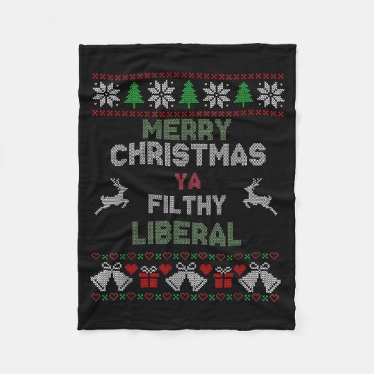 Merry Christmas Ya Filthy Liberal Ugly Knit Funny Fleecedecke (Vorderseite)
