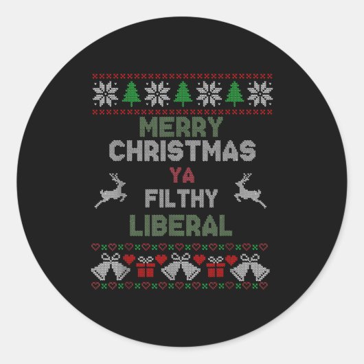 Merry Christmas Ya Filthy Liberal Ugly Knit Funny Runder Aufkleber (Vorderseite)