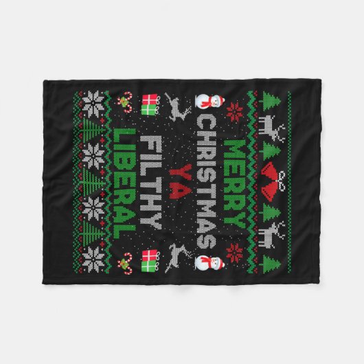 Merry Christmas Ya Filthy Liberal Ugly Knit Long S Fleecedecke (Vorderseite (Horizontal))