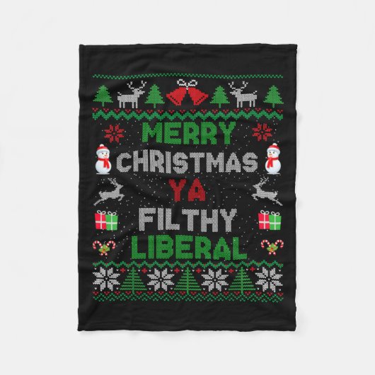 Merry Christmas Ya Filthy Liberal Ugly Knit Long S Fleecedecke (Vorderseite)