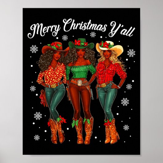 Merry Christmas Y'all Black Cowgirls African Chris Poster (Vorne)