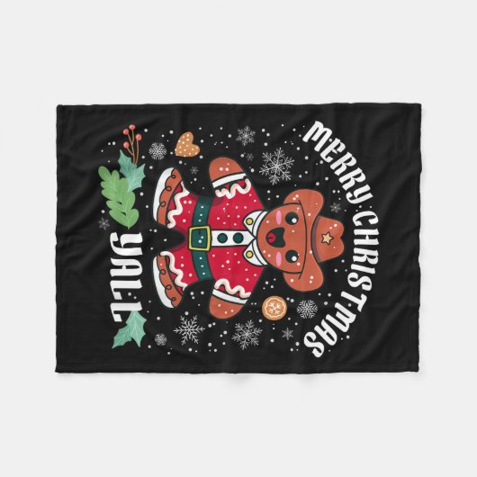 Merry Christmas Yall Christmas Gingerbread Cowboy Fleecedecke (Vorderseite (Horizontal))