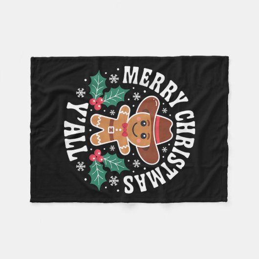Merry Christmas Yall Gingerbread Cowboy Howdy West Fleecedecke (Vorderseite (Horizontal))