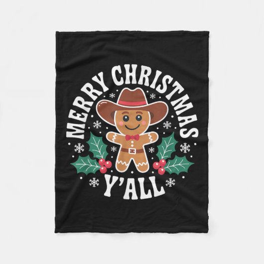 Merry Christmas Yall Gingerbread Cowboy Howdy West Fleecedecke (Vorderseite)