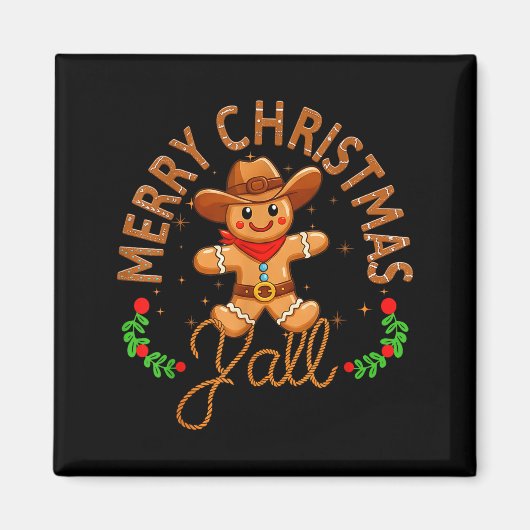 Merry Christmas Yall Gingerbread Cowboy Howdy West Magnet (Vorne)