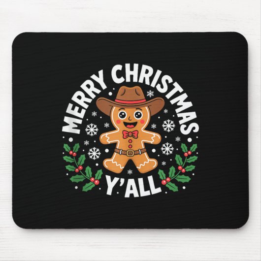 Merry Christmas Yall Gingerbread Cowboy Howdy West Mousepad (Vorne)
