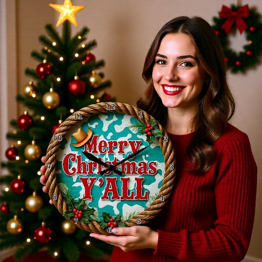 Merry Christmas Y'All Große Wanduhr