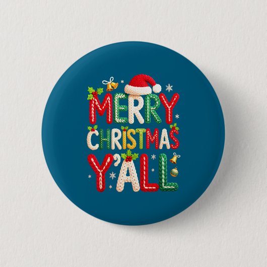 Merry Christmas Y'all Santa Crochet Knitting Quilt Button (Vorderseite)