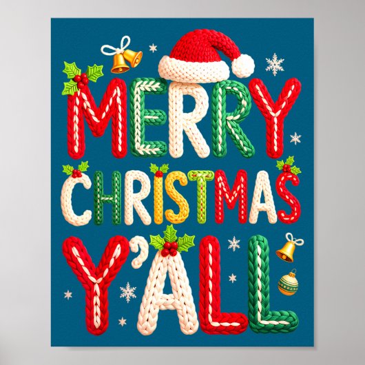 Merry Christmas Y'all Santa Crochet Knitting Quilt Poster (Vorne)