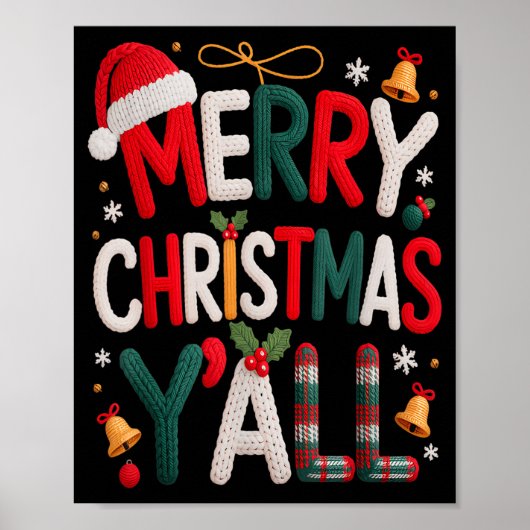 Merry Christmas Y'all Santa Hat Crochet Knitting Q Poster (Vorne)