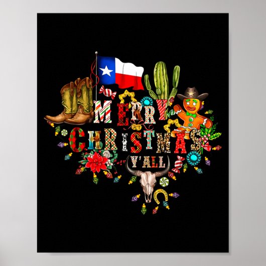 Merry Christmas Y'all Texas Map Santa Hat Mens Wom Poster (Vorne)