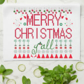 "Merry Christmas Y'all" Ugly Sweater Geschirrtuch (Gefaltet)
