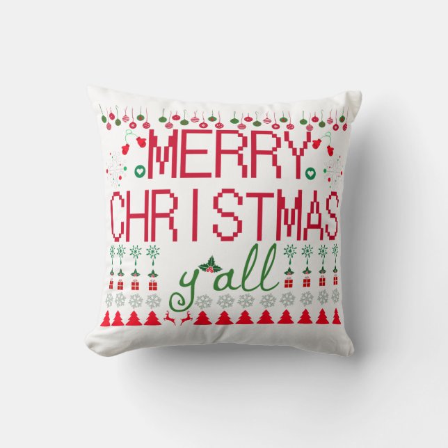 "Merry Christmas Y'all" Ugly Sweater Kissen (Vorderseite)