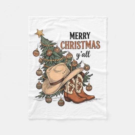 Merry Christmas Y'all Western Cowboy Boots Hat Xma Fleecedecke (Vorderseite)