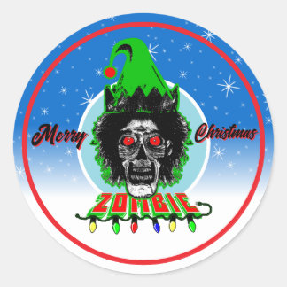 Merry Christmas Zombie Blue Circle Runder Aufkleber