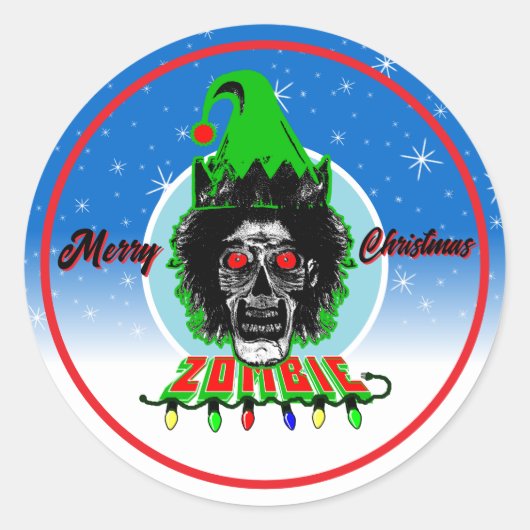 Merry Christmas Zombie Blue Circle Runder Aufkleber (Vorderseite)