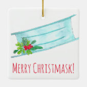 Merry Christmask Blue Face Mask Keramikornament (Rückseite)