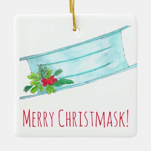 Merry Christmask Blue Face Mask Keramikornament (Vorderseite)