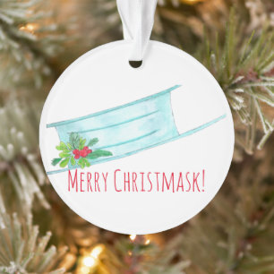 Merry Christmask Blue Face Mask Ornament