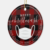 Merry Christmask karierte Quarantänemaske Keramik Ornament (Links)