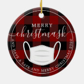 Merry Christmask karierte Quarantänemaske Keramik Ornament (Hinten)