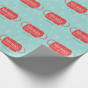 Merry Christmask Red Mask Pattern Blue Christmas Geschenkpapier