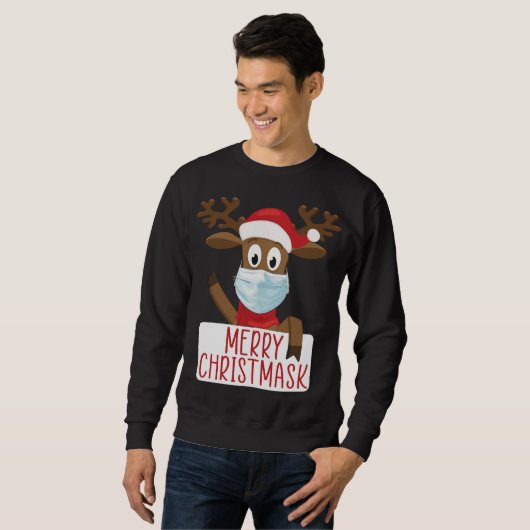 Merry Christmask Reindeer Face Mask Funny Christma Sweatshirt (Vorne ganz)