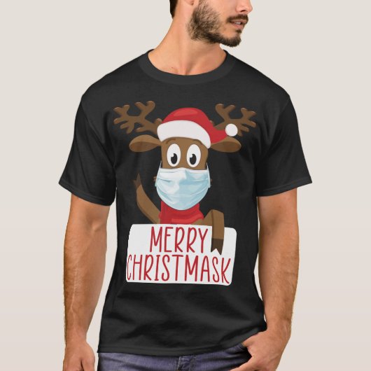 Merry Christmask Reindeer Face Mask Funny Christma T-Shirt (Vorderseite)